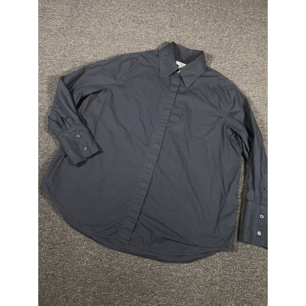 Cos Button Up Shirt Women 14 Black Minimalistic Cotton Quiet Luxury